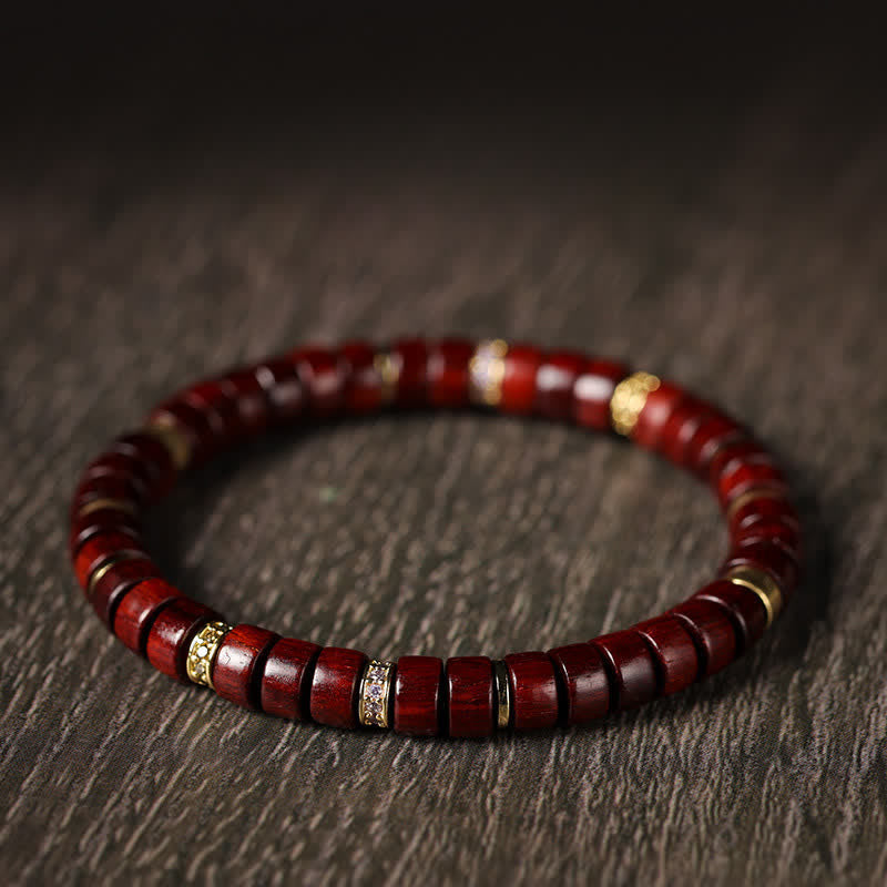 Nimara Ritual Red Rosewood Ebony Wood Grounding Barrel Bead Minimalist Bracelet