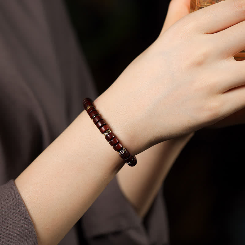 Nimara Ritual Red Rosewood Ebony Wood Grounding Barrel Bead Minimalist Bracelet