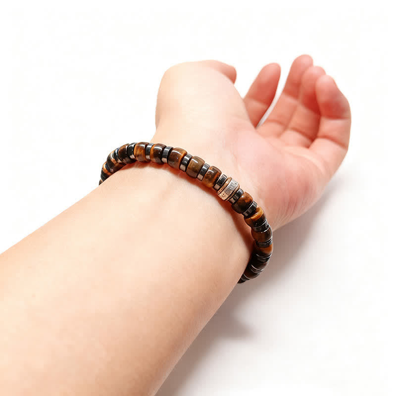 Nimara Ritual Natural Tiger Eye Antique Silver Lion Confidence Bead Bracelet