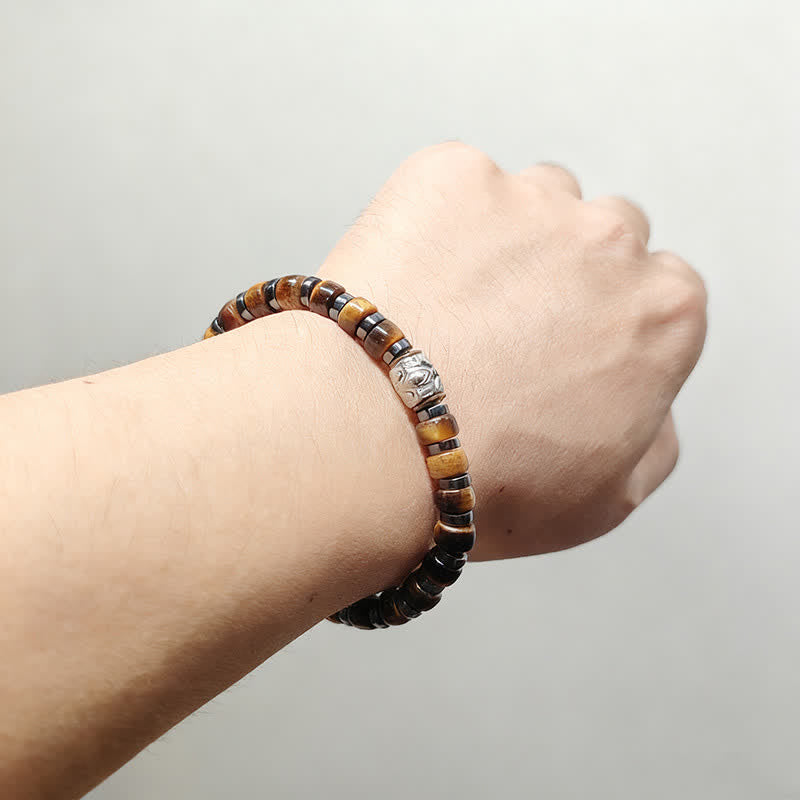 Nimara Ritual Natural Tiger Eye Antique Silver Lion Confidence Bead Bracelet