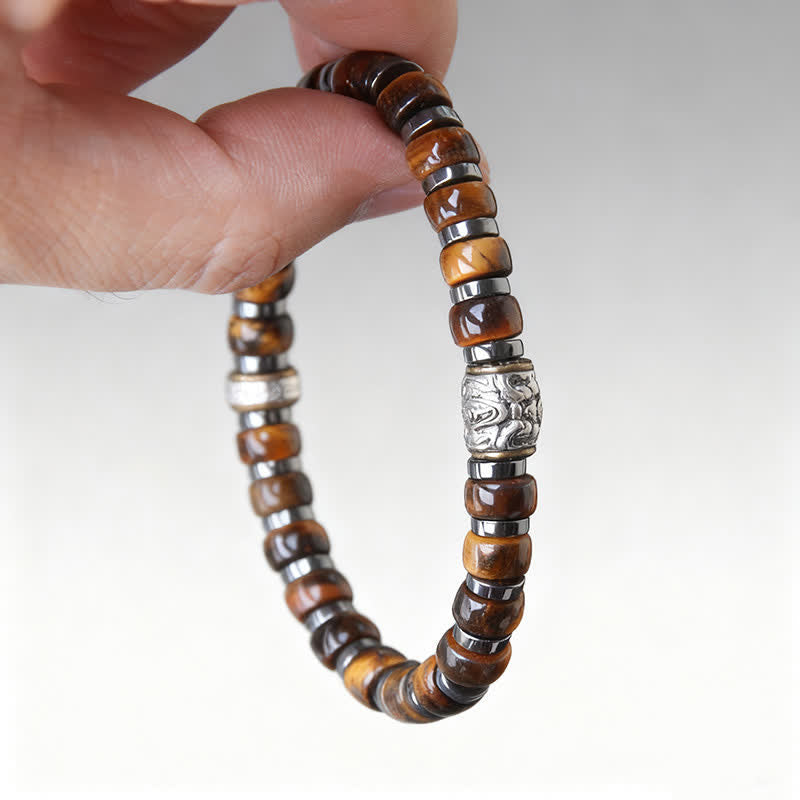 Nimara Ritual Natural Tiger Eye Antique Silver Lion Confidence Bead Bracelet