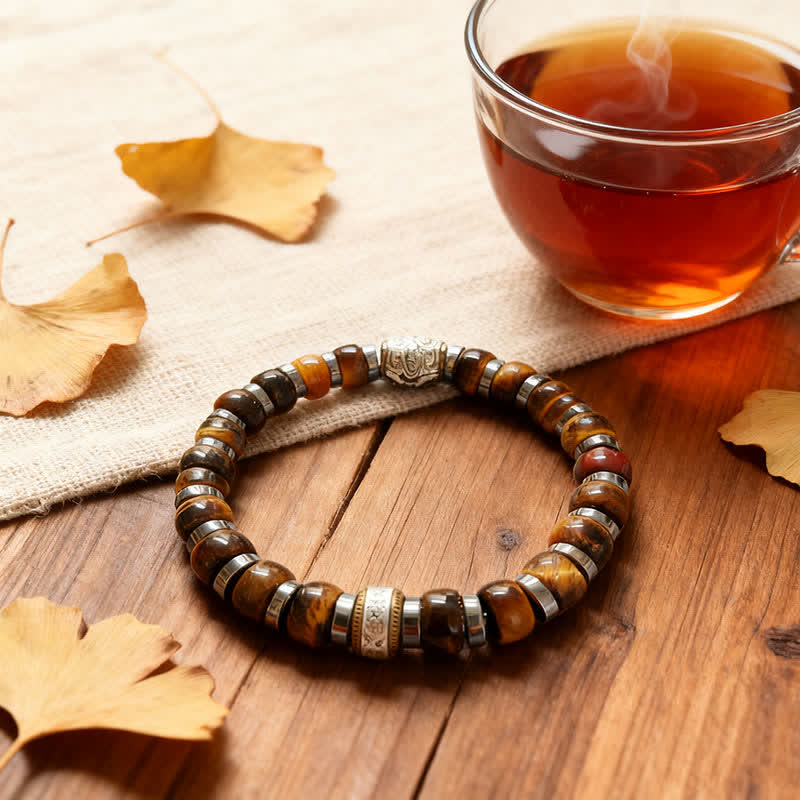 Nimara Ritual Natural Tiger Eye Antique Silver Lion Confidence Bead Bracelet