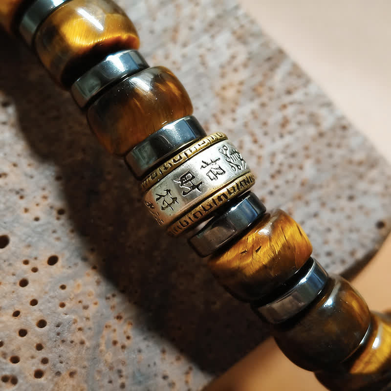 Nimara Ritual Natural Tiger Eye Antique Silver Lion Confidence Bead Bracelet