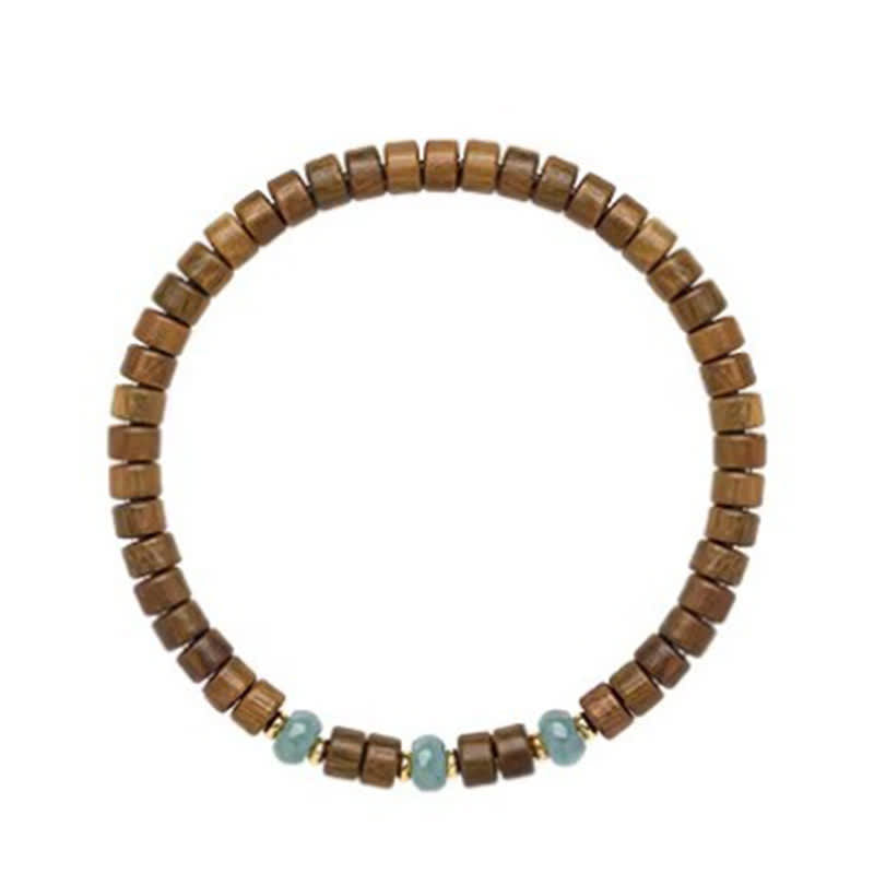 Serenity and Soothing Green Sandalwood Jade Accent Barrel Bead Bracelet