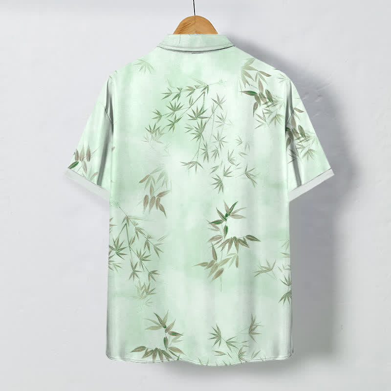 Nimara Ritual Bamboo Leaf Pattern Buttons Wrinkle-resistant Men's Short Sleeve Shirt