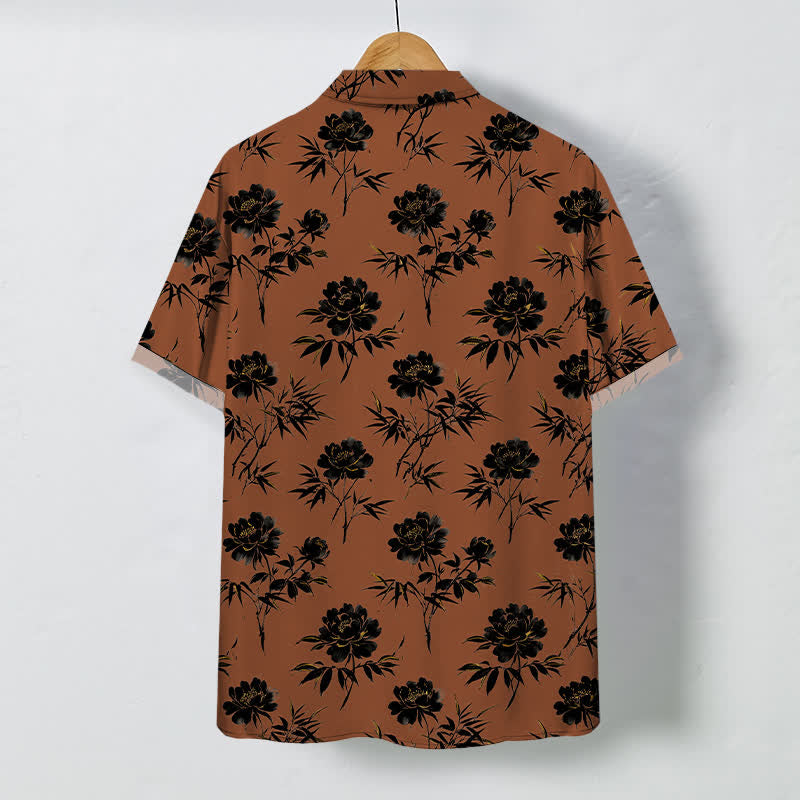 Nimara Ritual Tropical Floral Leaf Pattern Buttons Breathable Men's Short Sleeve Shirt