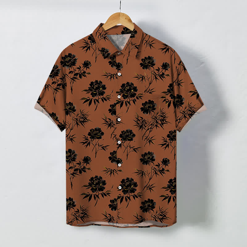 Nimara Ritual Tropical Floral Leaf Pattern Buttons Breathable Men's Short Sleeve Shirt