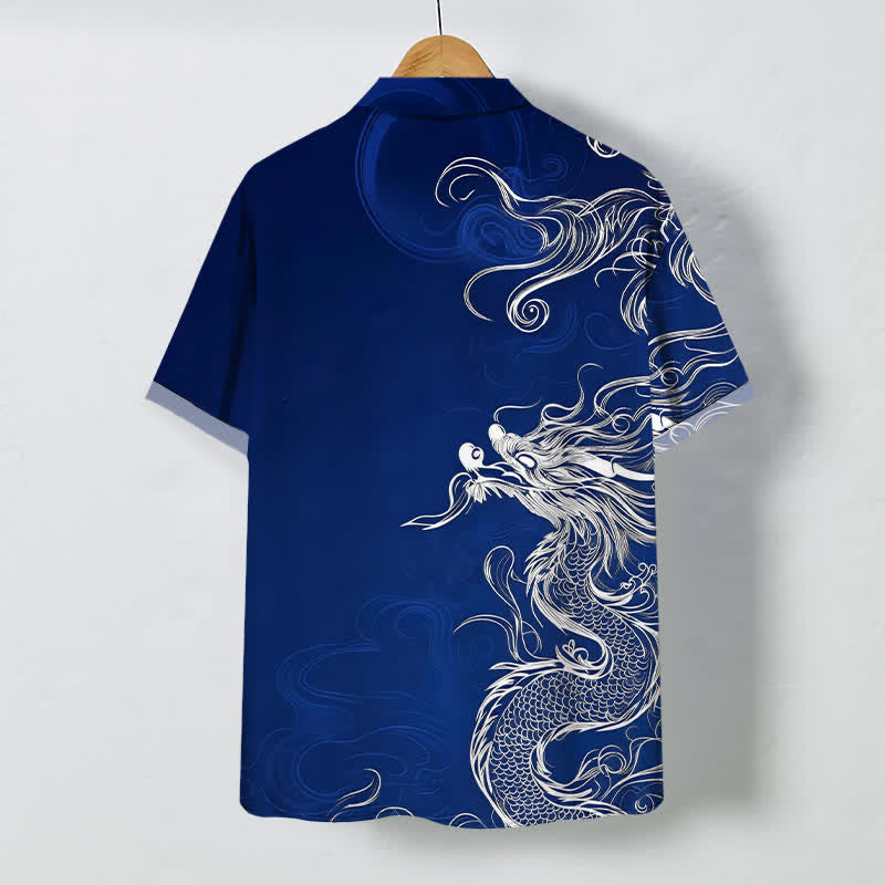 Nimara Ritual Oriental Dragon Cloud Pattern Buttons Wrinkle-resistant Men's Short Sleeve Shirt
