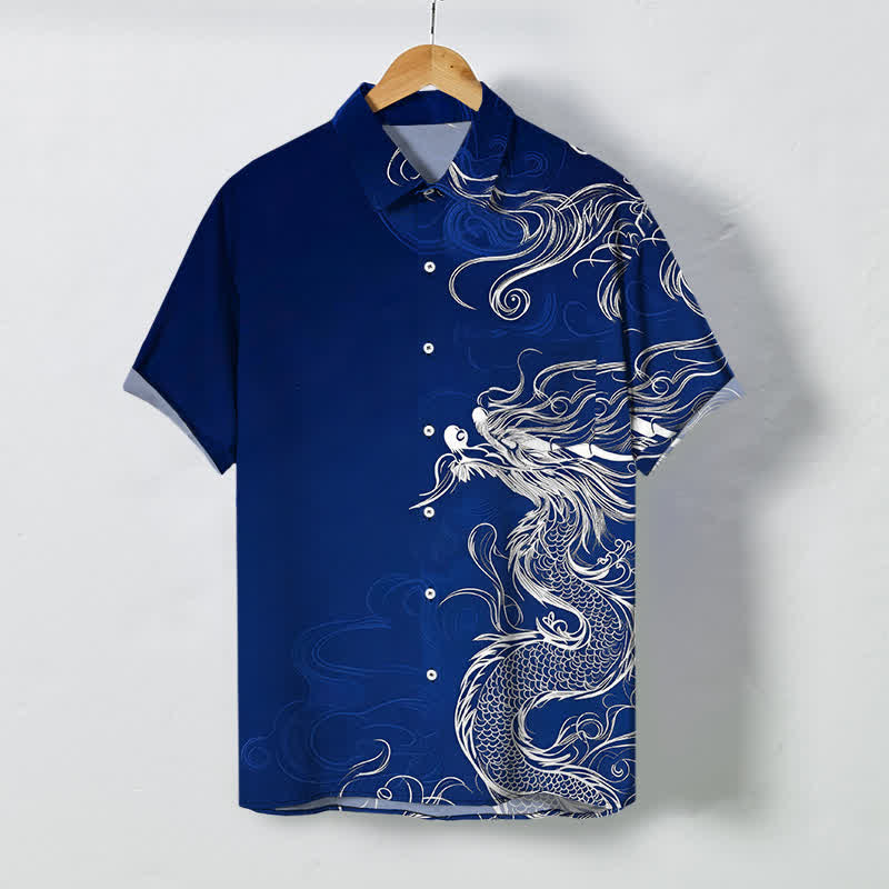 Nimara Ritual Oriental Dragon Cloud Pattern Buttons Wrinkle-resistant Men's Short Sleeve Shirt