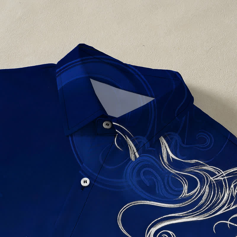 Nimara Ritual Oriental Dragon Cloud Pattern Buttons Wrinkle-resistant Men's Short Sleeve Shirt