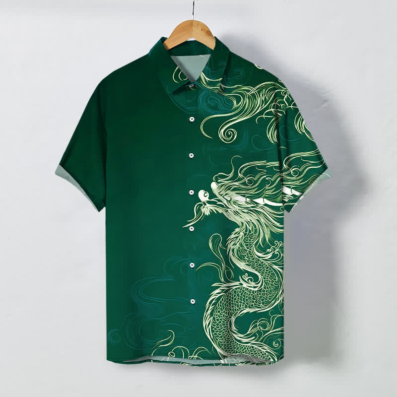 Nimara Ritual Oriental Dragon Cloud Pattern Buttons Wrinkle-resistant Men's Short Sleeve Shirt