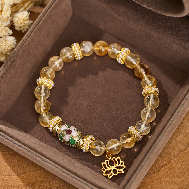 Nimara Ritual Citrine Lotus Pendant Enamel Barrel Bead Abundance Hand-polished Round Bead Bracelet