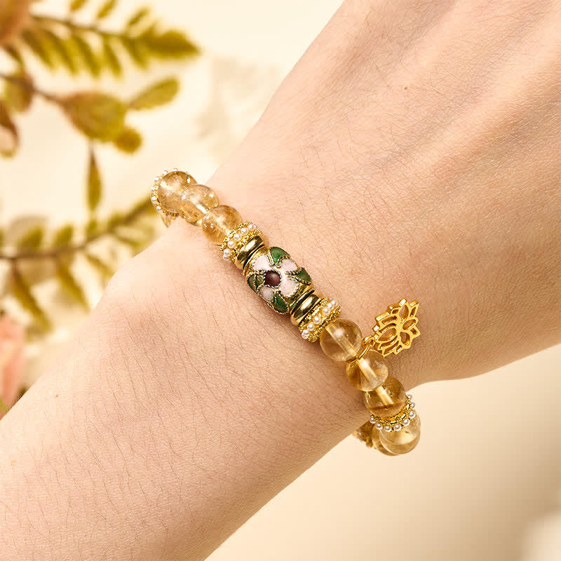 Nimara Ritual Citrine Lotus Pendant Enamel Barrel Bead Abundance Hand-polished Round Bead Bracelet
