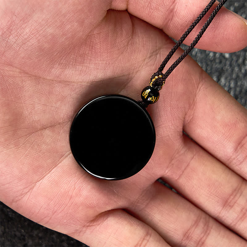 Nimara Ritual Black Obsidian Round Shape Protection Braided Rope Necklace