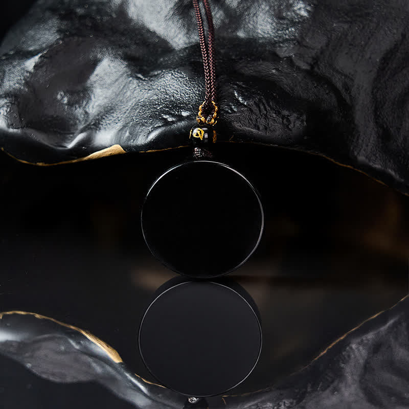 Nimara Ritual Black Obsidian Round Shape Protection Braided Rope Necklace