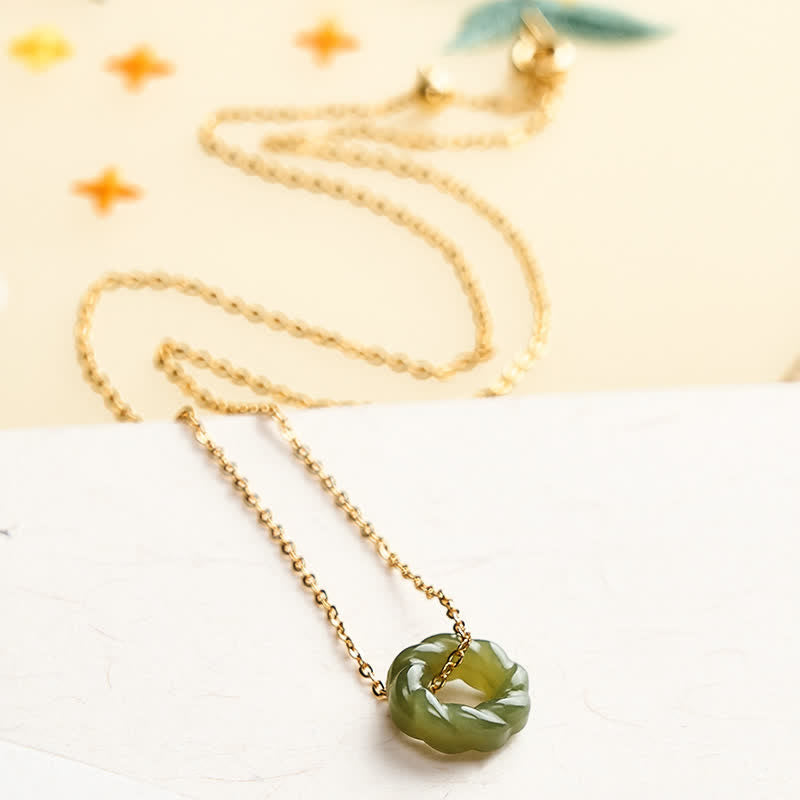 Nimara Ritual Hand Carved Hetian Jade Fried Dough Twists Blessing Vintage Necklace