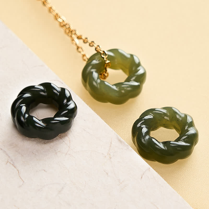 Nimara Ritual Hand Carved Hetian Jade Fried Dough Twists Blessing Vintage Necklace