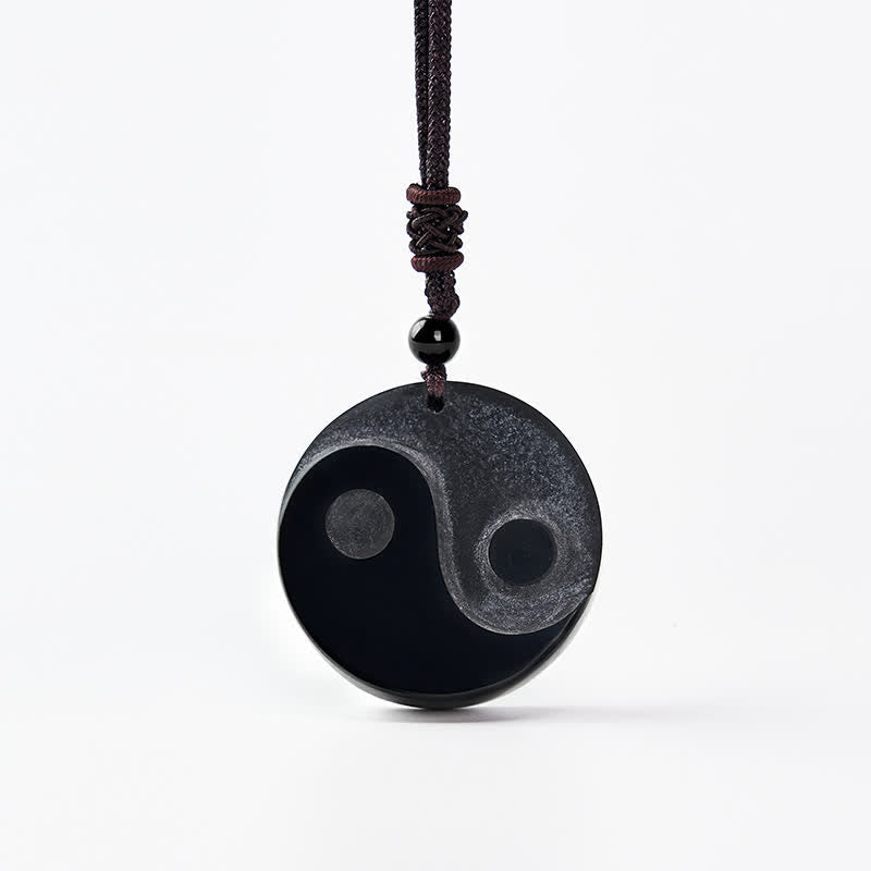 Nimara Ritual Black Obsidian Yin Yang Balance Round Pendant Necklace