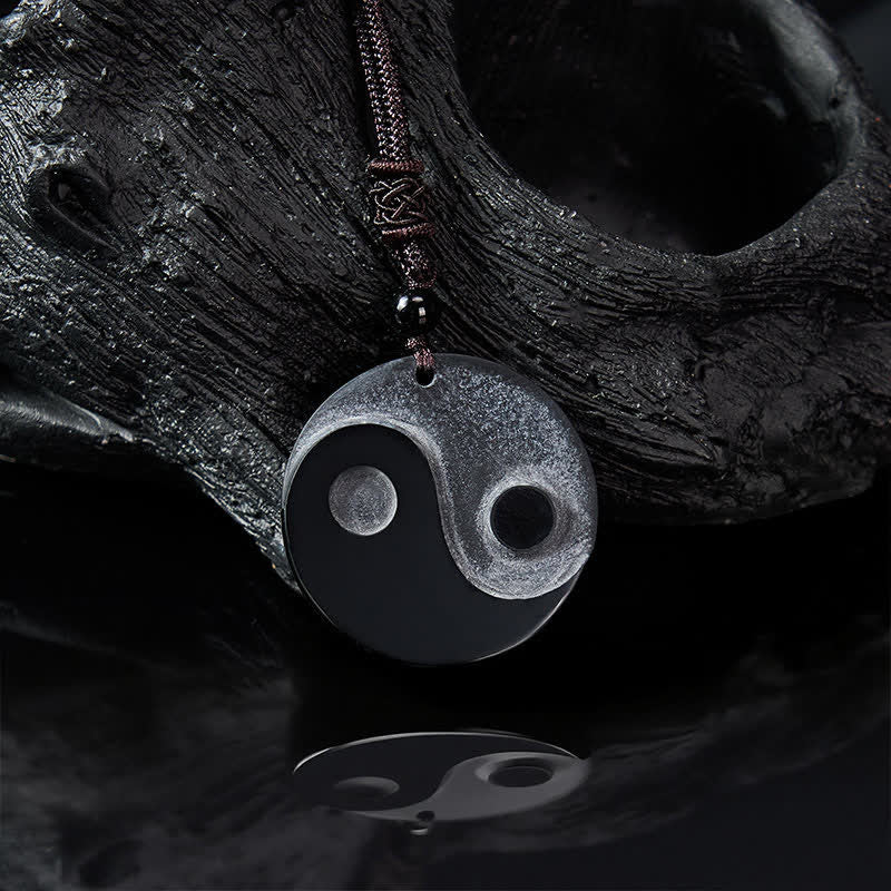 Nimara Ritual Black Obsidian Yin Yang Balance Round Pendant Necklace