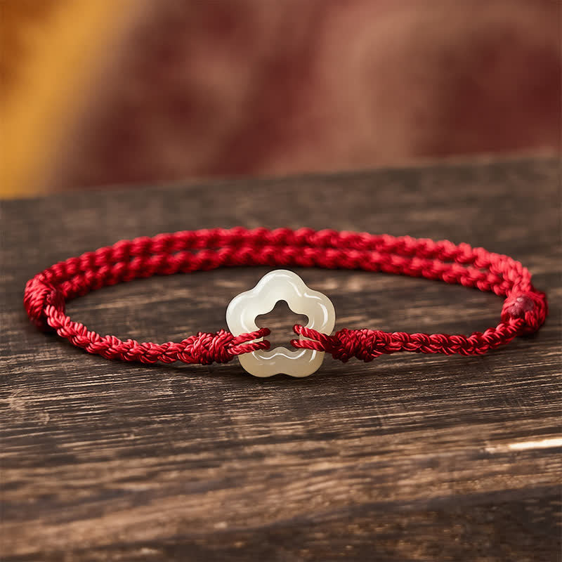 Nimara Ritual Hetian Jade Plum Bossom Luck Red String Bracelet