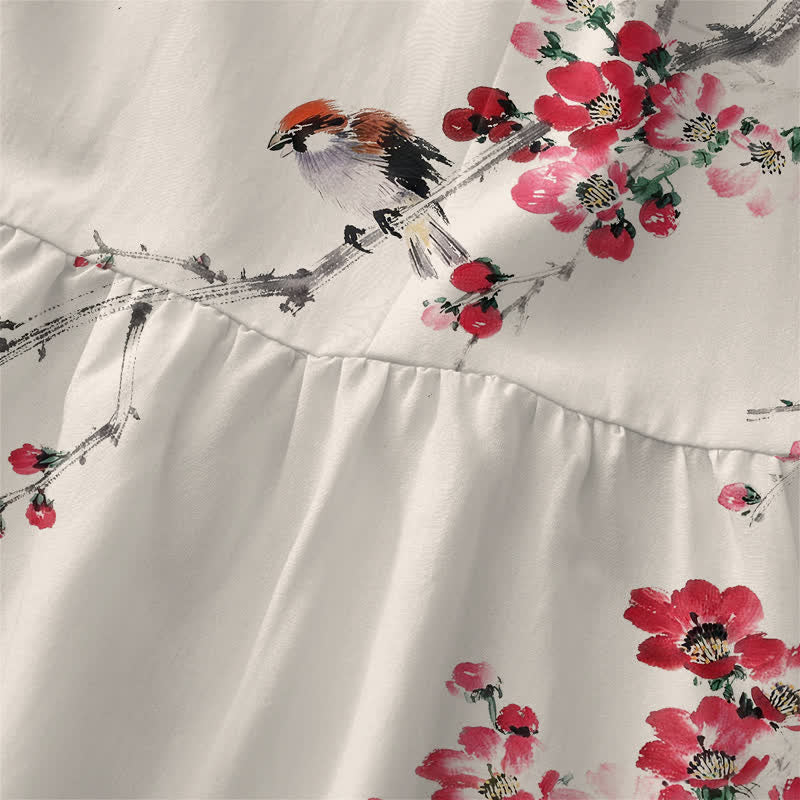 Nimara Ritual Summer Casual Pink Blossom Branches Pattern Women's Summer Sleeveless Midi Dress With Pockets