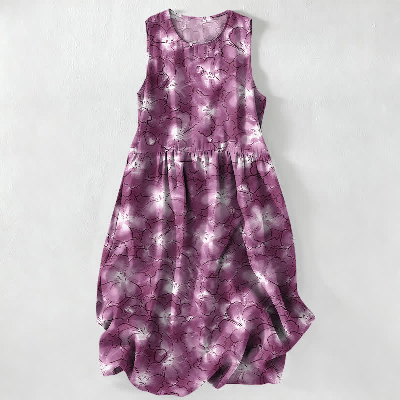 Nimara Ritual Summer Casual White Floral Petal Pattern Women's Summer Sleeveless Midi Dress With Pockets