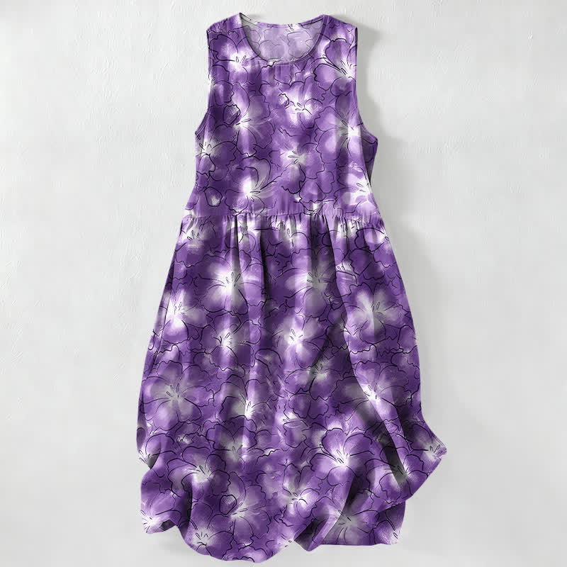 Nimara Ritual Summer Casual White Floral Petal Pattern Women's Summer Sleeveless Midi Dress With Pockets