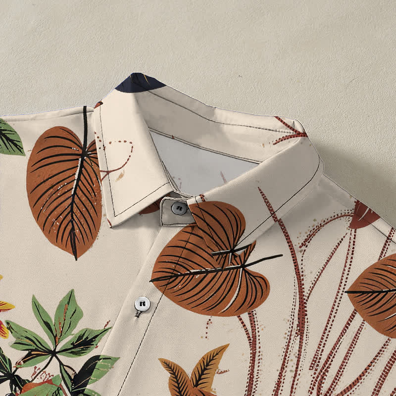 Nimara Ritual Tropical Floral Leaf Pattern Buttons Breathable Men's Short Sleeve Shirt