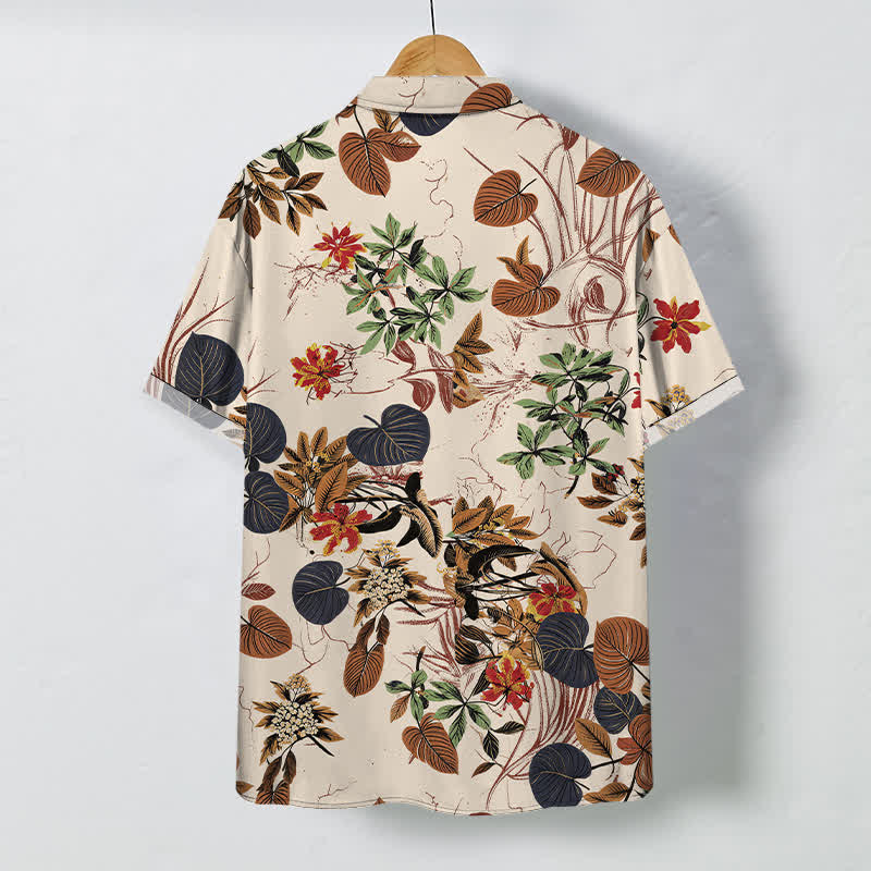 Nimara Ritual Tropical Floral Leaf Pattern Buttons Breathable Men's Short Sleeve Shirt
