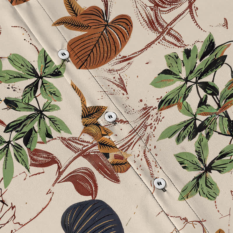 Nimara Ritual Tropical Floral Leaf Pattern Buttons Breathable Men's Short Sleeve Shirt