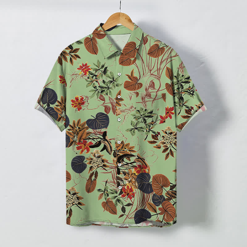 Nimara Ritual Tropical Floral Leaf Pattern Buttons Breathable Men's Short Sleeve Shirt