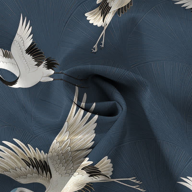 Nimara Ritual White Crane Bird Pattern Buttons Breathable Men's Short Sleeve Shirt