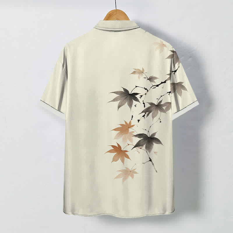 Nimara Ritual Autumn Maple Branch Pattern Buttons Breathable Men's Short Sleeve Shirt