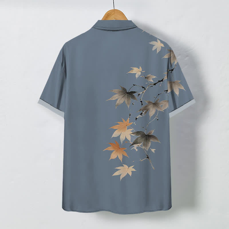 Nimara Ritual Autumn Maple Branch Pattern Buttons Breathable Men's Short Sleeve Shirt