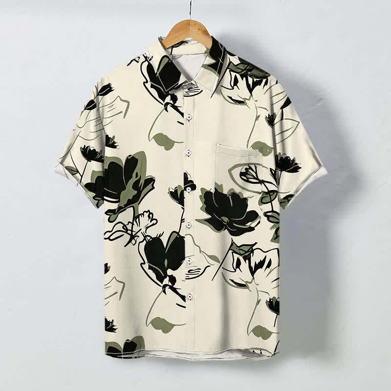 Nimara Ritual Abstract Floral Botanical Pattern Buttons Breathable Men's Short Sleeve Shirt