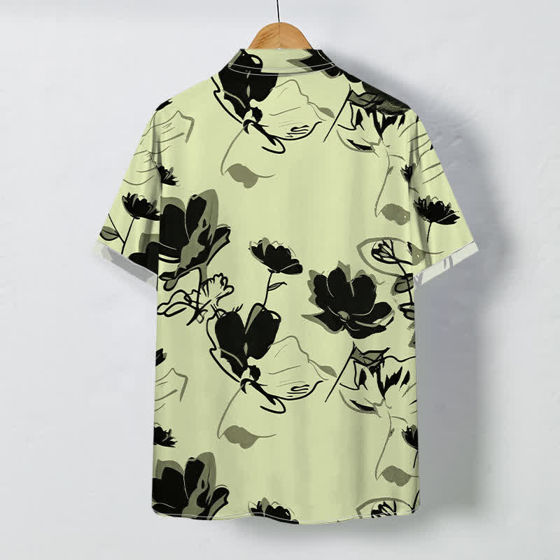 Nimara Ritual Abstract Floral Botanical Pattern Buttons Breathable Men's Short Sleeve Shirt