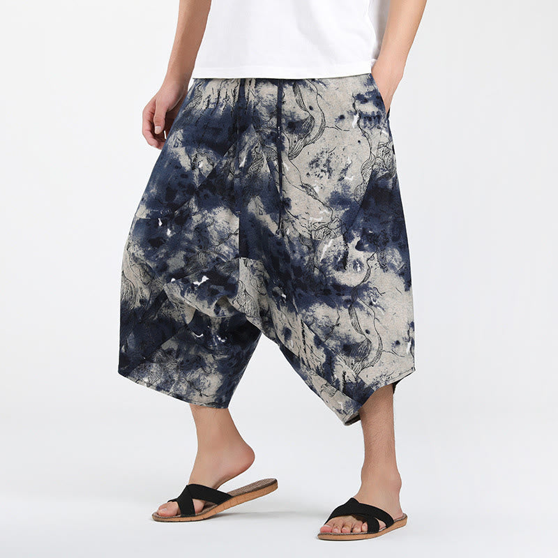 Nimara Ritual Summer Boho Casual Drawstring Abstract Geometry Capri Pants Men's Harem Pants With Pocket