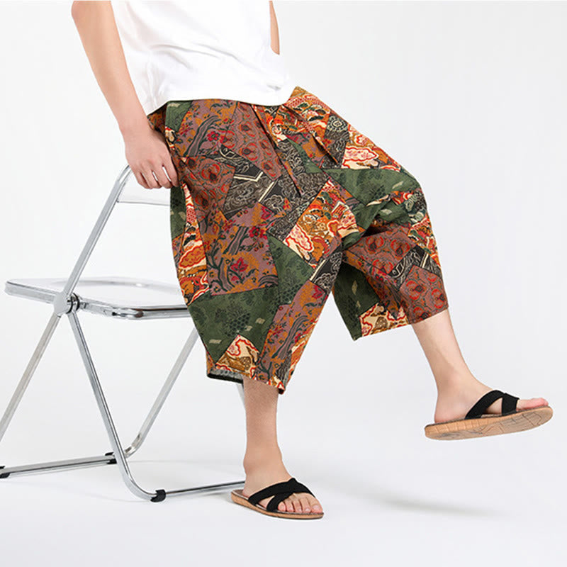 Nimara Ritual Summer Boho Casual Drawstring Abstract Geometry Capri Pants Men's Harem Pants With Pocket