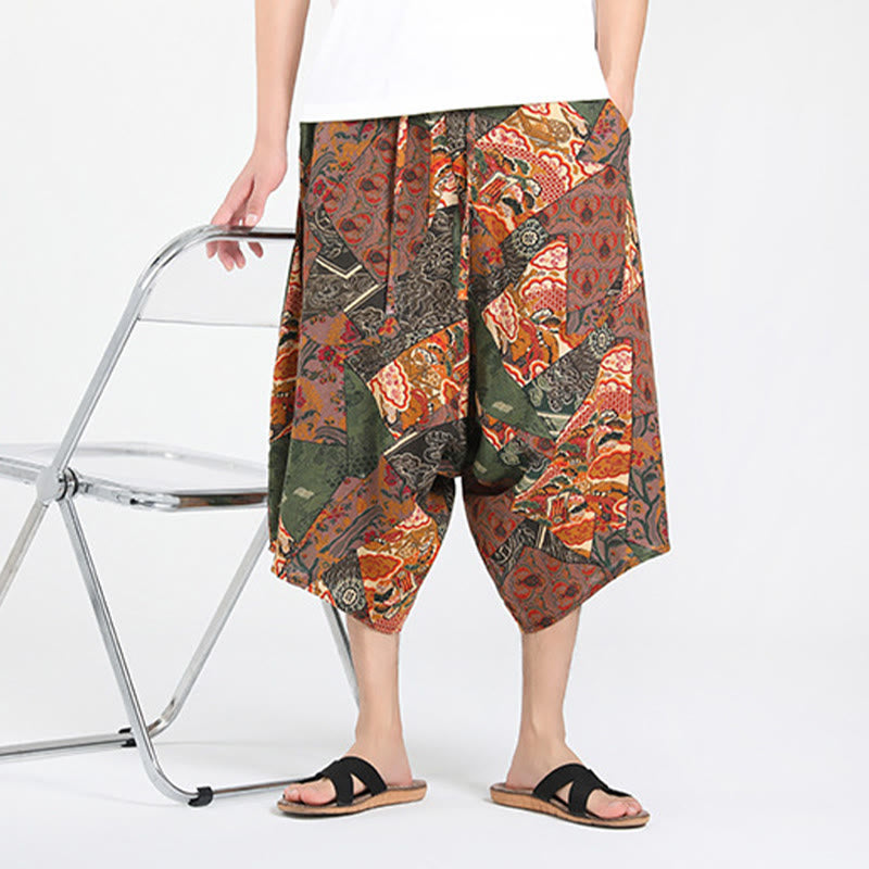 Nimara Ritual Summer Boho Casual Drawstring Abstract Geometry Capri Pants Men's Harem Pants With Pocket