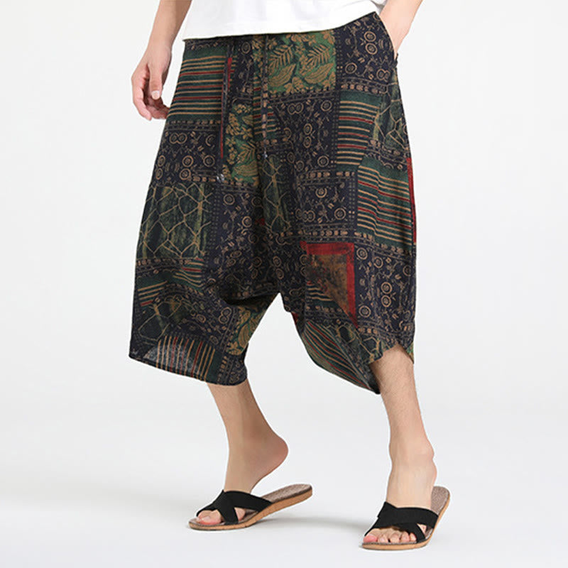 Nimara Ritual Summer Boho Casual Drawstring Abstract Geometry Capri Pants Men's Harem Pants With Pocket