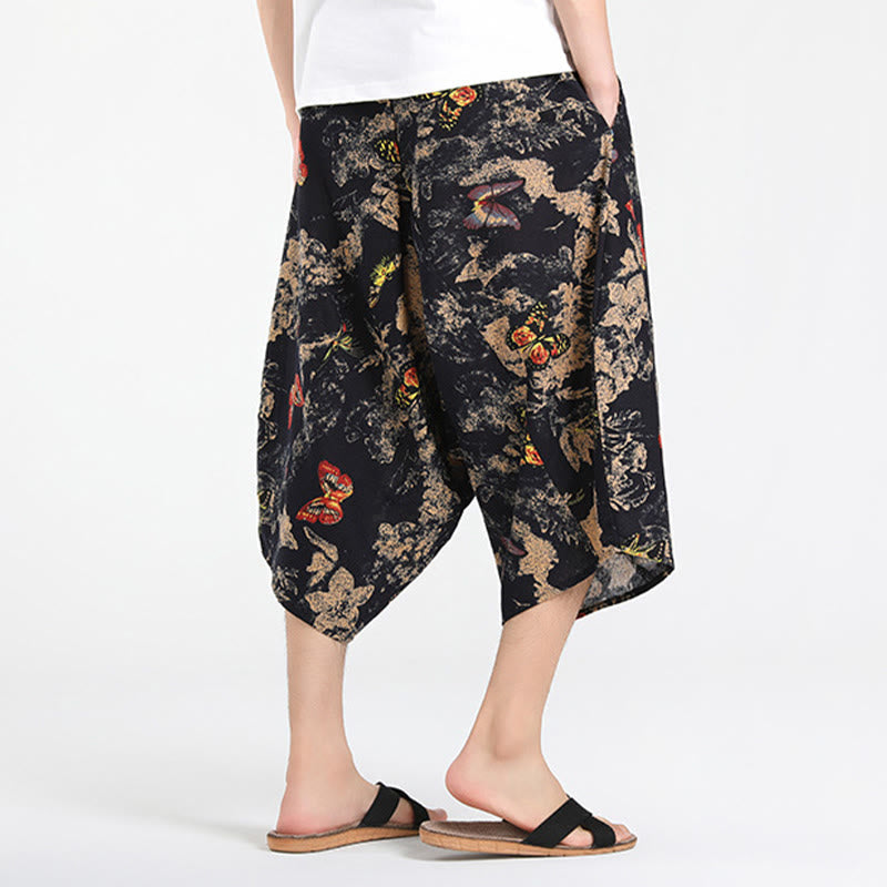 Nimara Ritual Summer Boho Casual Drawstring Abstract Geometry Capri Pants Men's Harem Pants With Pocket