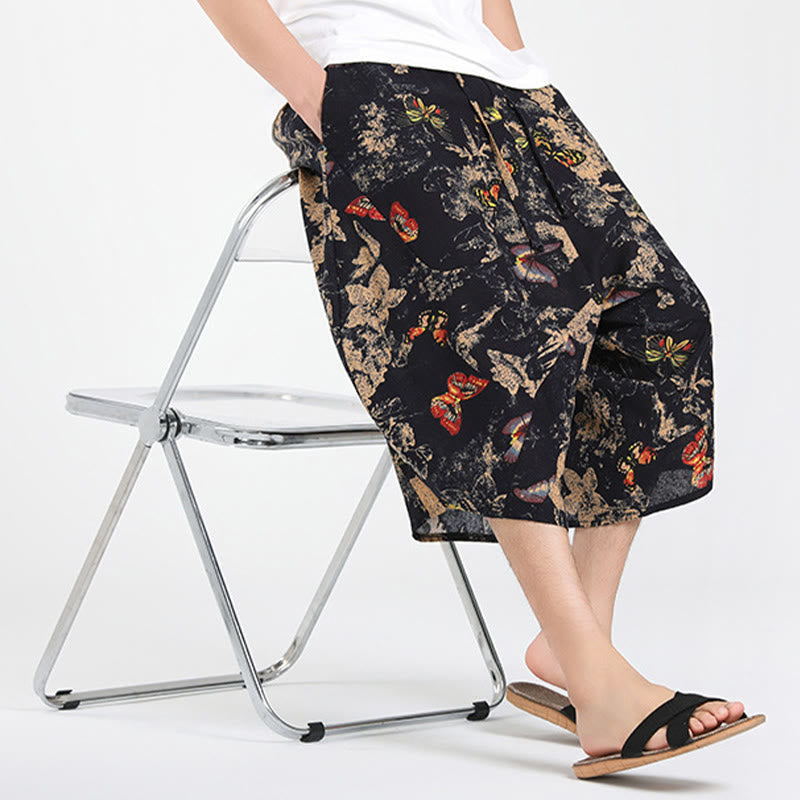Nimara Ritual Summer Boho Casual Drawstring Abstract Geometry Capri Pants Men's Harem Pants With Pocket