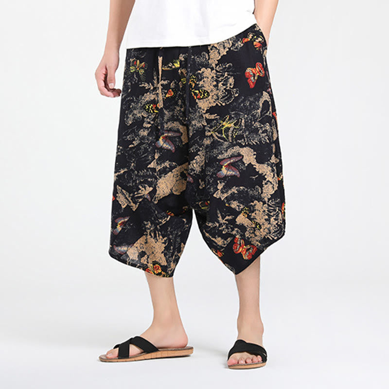 Nimara Ritual Summer Boho Casual Drawstring Abstract Geometry Capri Pants Men's Harem Pants With Pocket