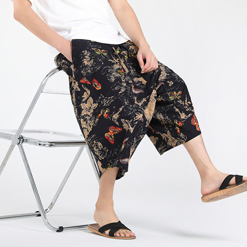 Nimara Ritual Summer Boho Casual Drawstring Abstract Geometry Capri Pants Men's Harem Pants With Pocket