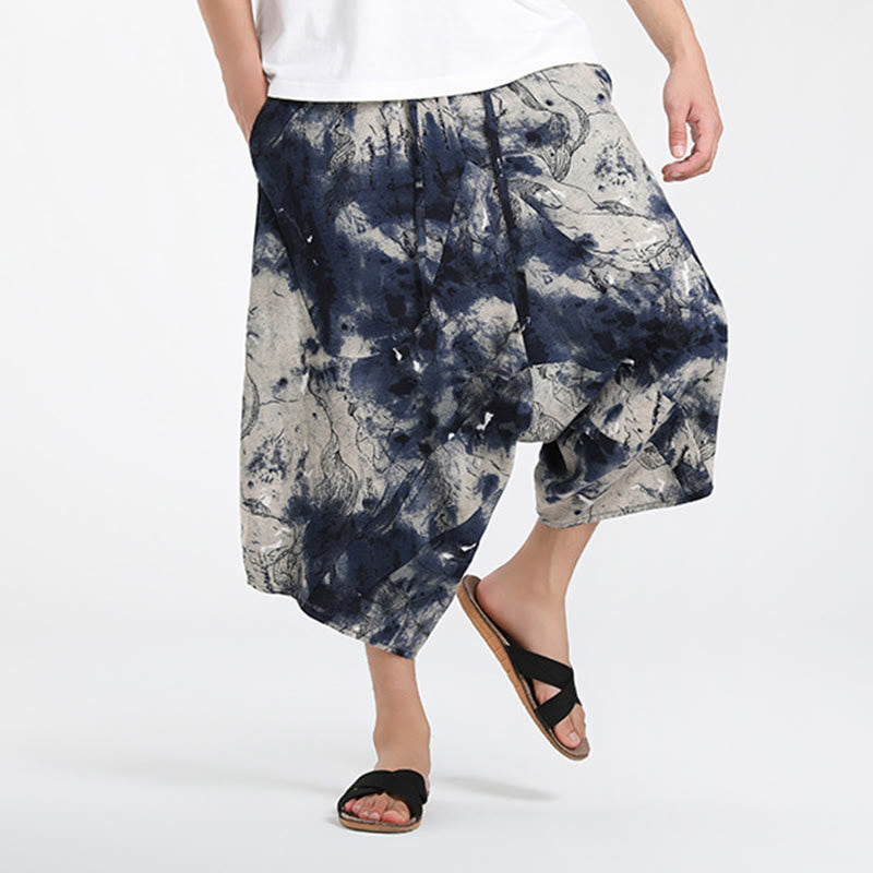 Nimara Ritual Summer Boho Casual Drawstring Abstract Geometry Capri Pants Men's Harem Pants With Pocket