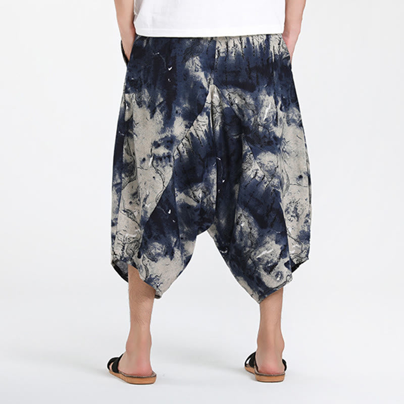 Nimara Ritual Summer Boho Casual Drawstring Abstract Geometry Capri Pants Men's Harem Pants With Pocket