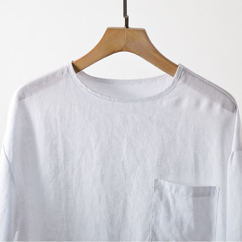 Nimara Ritual Summer Casual Minimalist Solid Crew Neck Men's Short Sleeve T-Shirts With Patch Pocket