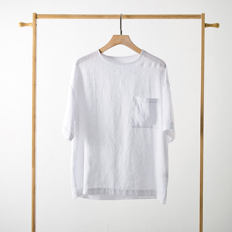 Nimara Ritual Summer Casual Minimalist Solid Crew Neck Men's Short Sleeve T-Shirts With Patch Pocket