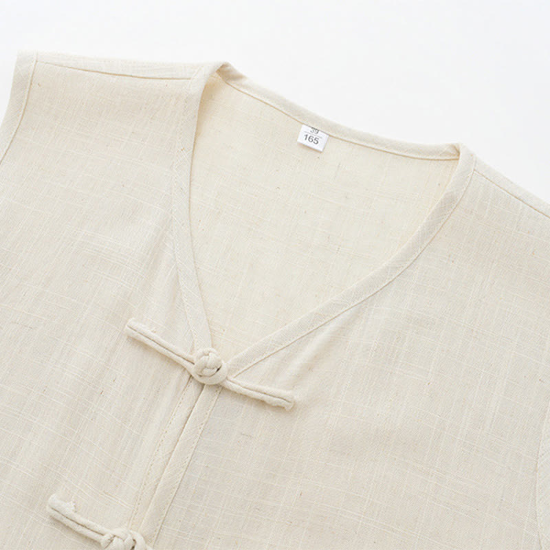 Nimara Ritual Summer Tang Style Casual Frog Button Solid Tank Top Men's Sleeveless Shirts With Pocket