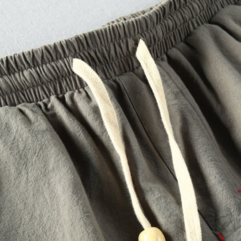 Nimara Ritual Summer Casual Minimalist Drawstring Solid Cotton Linen Men's Shorts With Pockets